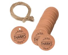 Thanks rund kraftpapir hengelapp med jutetråd, 100 stk, Ø30 mm