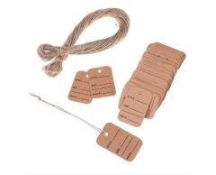 Rektangulær prislapp av kraftpapir inkl. jutetråd, 100 stk, 25x38 mm