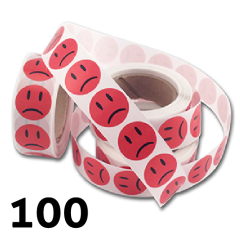 100 stk. trist smiley-klistremerke på rull rød 2 cm