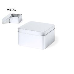 Liten kvadratisk tinnboks med mulighet for trykk