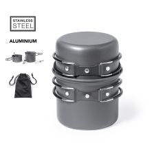 Frilufts kokesett i rustfritt stål med bestikk