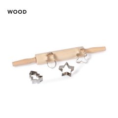 Jule bakeutstyr med kjevle og utstikkere med logo