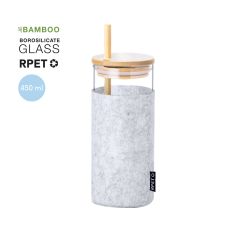 Drikkeglass med RPET filt sleeve, bambuslokk og sugerør 450 ml
