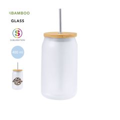 Drikkekrus med bambuslokk og metall sugerør 400 ml
