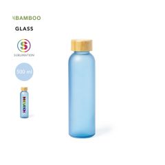 Fargede drikkeflasker i glass med heldekkende trykk og bambuslokk 500 ml