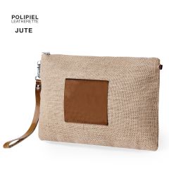 Jute toalettmappe med detaljer i kunstlær
