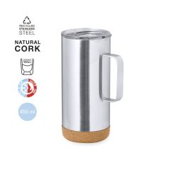 Høyt termokrus i resirkulert rustfritt stål og kork med håndtak 450 ml