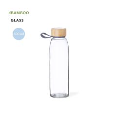 Glasflaske med bambuslokk og silikonstropp 500 ml