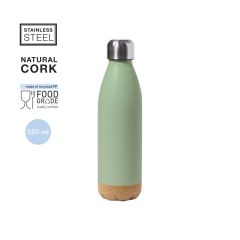 Drikkeflaske i pastellfarger med korkbunn og metalllokk 650 ml