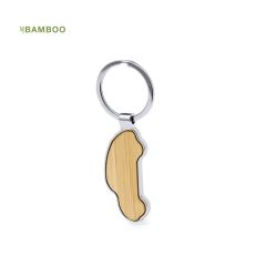Nøkkelring i blankt metall og bambus, designet som en bil