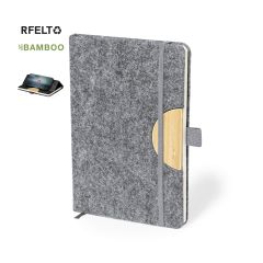 Resirkulert filt og bambus notatbok med smarttelefonholder A5