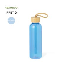 Gjennomsiktig vannflaske av RPET med bambuslokk og stropp 650 ml