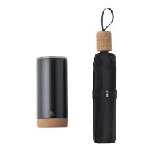 Gavesett med veske, paraply med korkhåndtak og termokopp 550 ml Svart