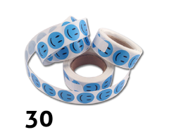 Glad smiley blå klistremerker - 30 stykken