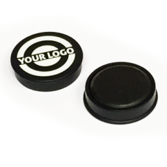 Runde svarte whiteboard-magneter med trykk