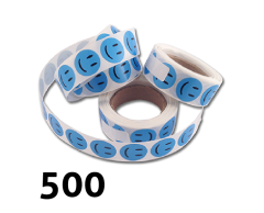 Glad blå smiley klistremerker - 500 stykken