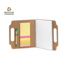 Notatbok med resirkulert pappomslag, inkl. penn og klistrelapper, A5