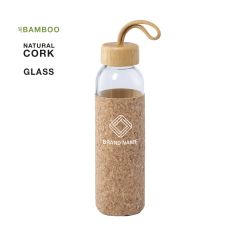 Drikkeflaske i glass med bambuslokk og korkkelomme, 500 ml