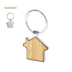 Husnøkkelring av metall og tre i bambustre, glansmetall og trykk