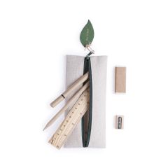 Penal i jute og bomull inkl. 5 kontorrekvisita