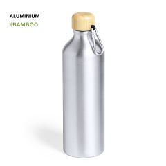 Stor aluminiumsflaske med bambuslokk og karabinkrok, 800 ml