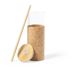 Varmebestandig glassflaske med korklokk og bambussugerrør, 500 ml