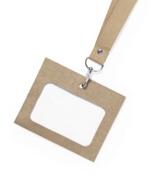 Nøkkelband laget av resirkulert papp med metallkarabin