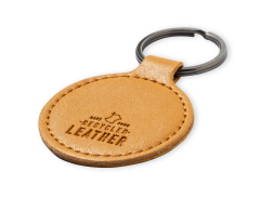 Rund nøkkelring laget av resirkulert skinn