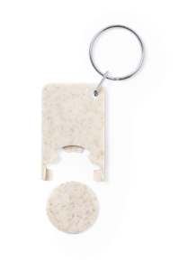 Nøkkelring i hvetehalm og med vognmynt formet rektangulær