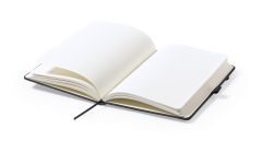 Svart notisbok i kunstskinn med penneholder