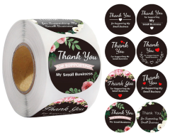 Thank you for supporting my small business, klistremerker, svart, 8 typer