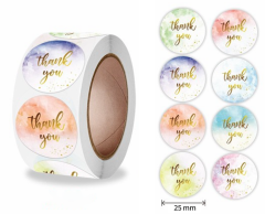 Thank you klistremerker, 8 typer, 500 stk, 25mm