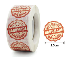 Håndlagde 100% originale klistremerker på rull, 500 stk, 25mm
