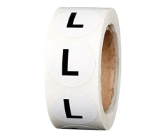 Hvite str. L-klistremerker (Large) på rull, 500 stk, 25mm