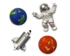 Astronaut og romfart 3D-magneter - Pakke med 4, 45-65 mm