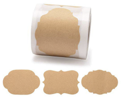 Kraftpapiretiketter på rull, 3 design, 250 stk, 50x30mm