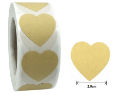 Kraftpapir hjerteetiketter på rull, 25mm, 500 stk