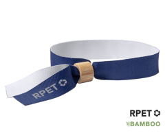 Blå RPET event armbånd med bambuslås - uten trykk