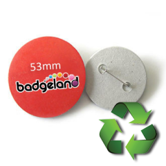 Runde ECObuttons med trykk. Laget af papp. 