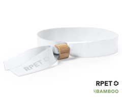 Hvit RPET event armbånd med bambuslås - uten trykk