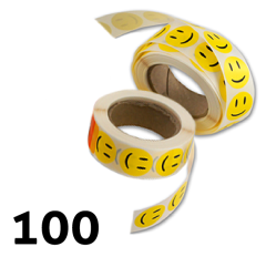 Glad gule smiley klistremerker - 100 stykken