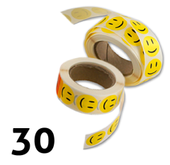 Glad gule smiley klistremerker - 30 stykken