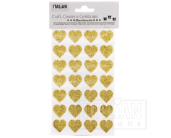Hjerteklistremerker med glitter i gull
