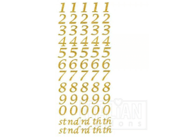 Nummerklistremerker med gullglitter 0-9, på ark