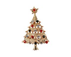 Gyldent juletre med rhinestein brosje