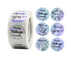 Pretty things inside / Thank you klistremerker, sølv holo, 500 stk