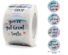 You’ve got great taste klistremerker, sølvholo, 4 typer, 500 stk