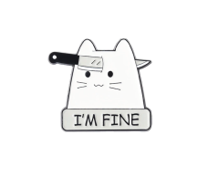"I'm fine" pin med sarkastisk katt, 28x26mm