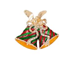 Juleklokker med røde og grønne striper brosje