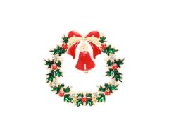 Julekrans med rød klokke brosje